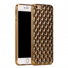 iPhone 6 6s 4.7 - TPU Soft 3D Square Pattern Electroplated Bumper Protective Phone Cover Case - Gold and Black